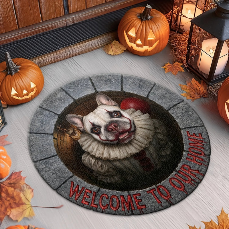 Custom Photo Clown Shaped Doormat - Personalized Halloween Decor Birthday Gifts For Dog Cat Lovers, Dog Dad And Mom, Cat Owners - Down In The Sewer