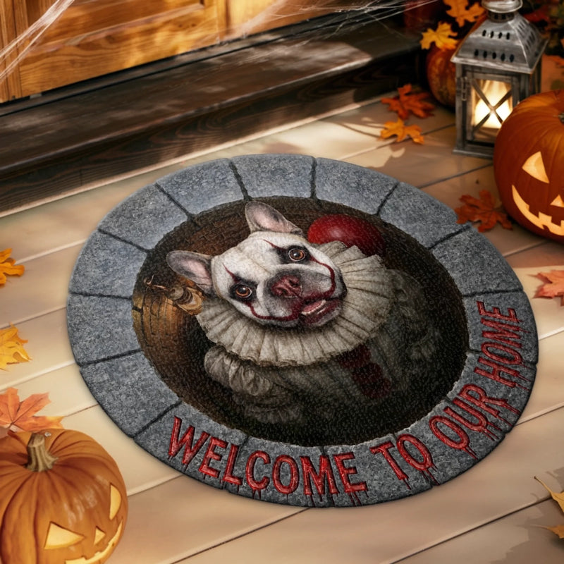 Custom Photo Clown Shaped Doormat - Personalized Halloween Decor Birthday Gifts For Dog Cat Lovers, Dog Dad And Mom, Cat Owners - Down In The Sewer