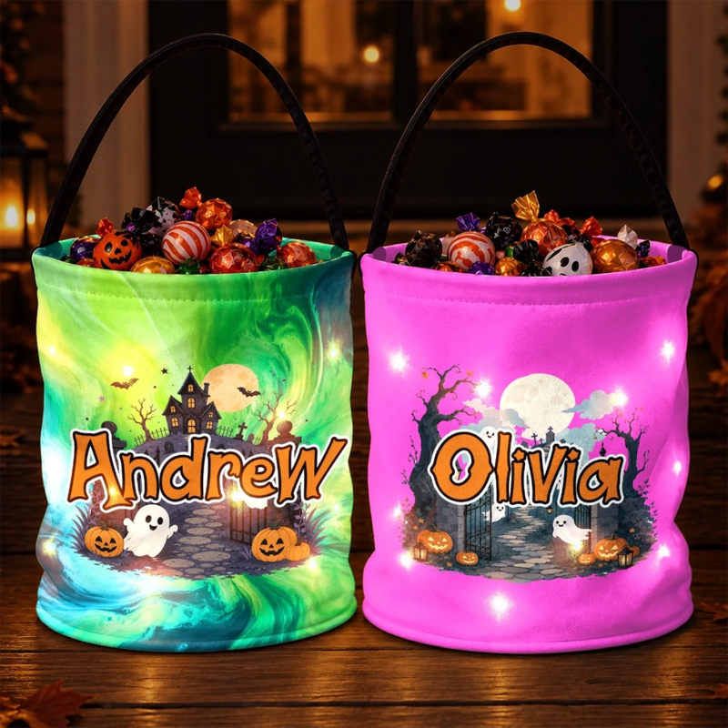 Custom LED Light Bucket Bag - Personalized Halloween  Birthday Gifts For Kids - Tiny Trickster