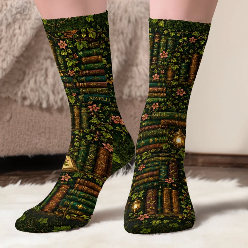 Custom Crew Socks - Personalized Bookish Gifts For Book Lovers, Bookworms, Readers - Living Inside A Fictional Story