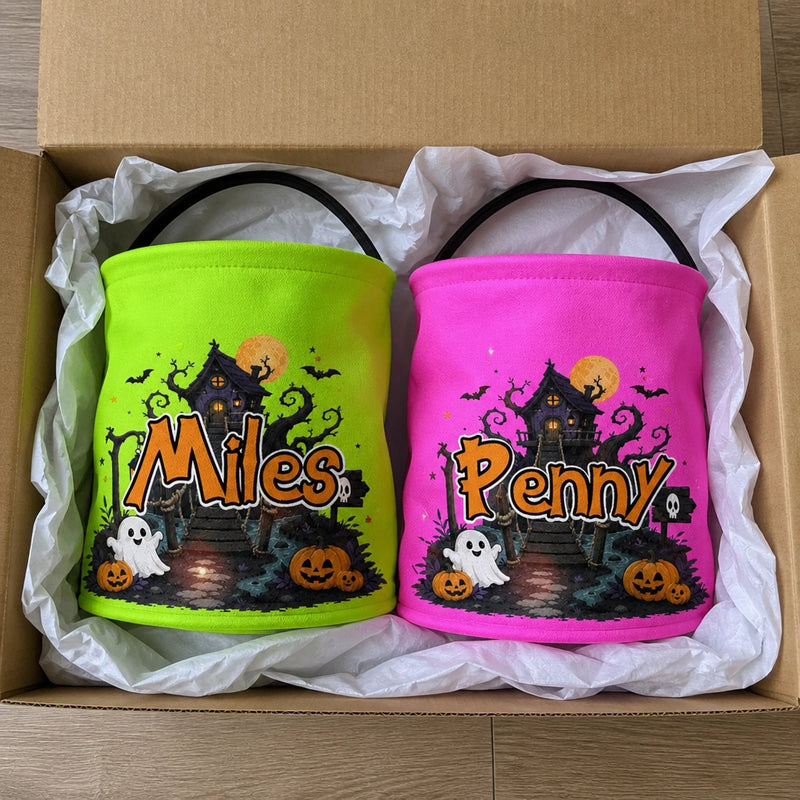 Custom LED Light Bucket Bag - Personalized Halloween  Birthday Gifts For Kids - Tiny Cute Trickster