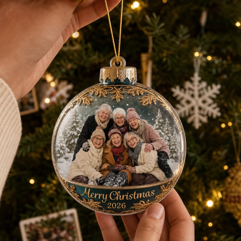 Custom Photo Acrylic Ornament - Personalized Christmas Birthday Gifts For Women, Besties, Sisters, BFF - Good Vibes Hang Here