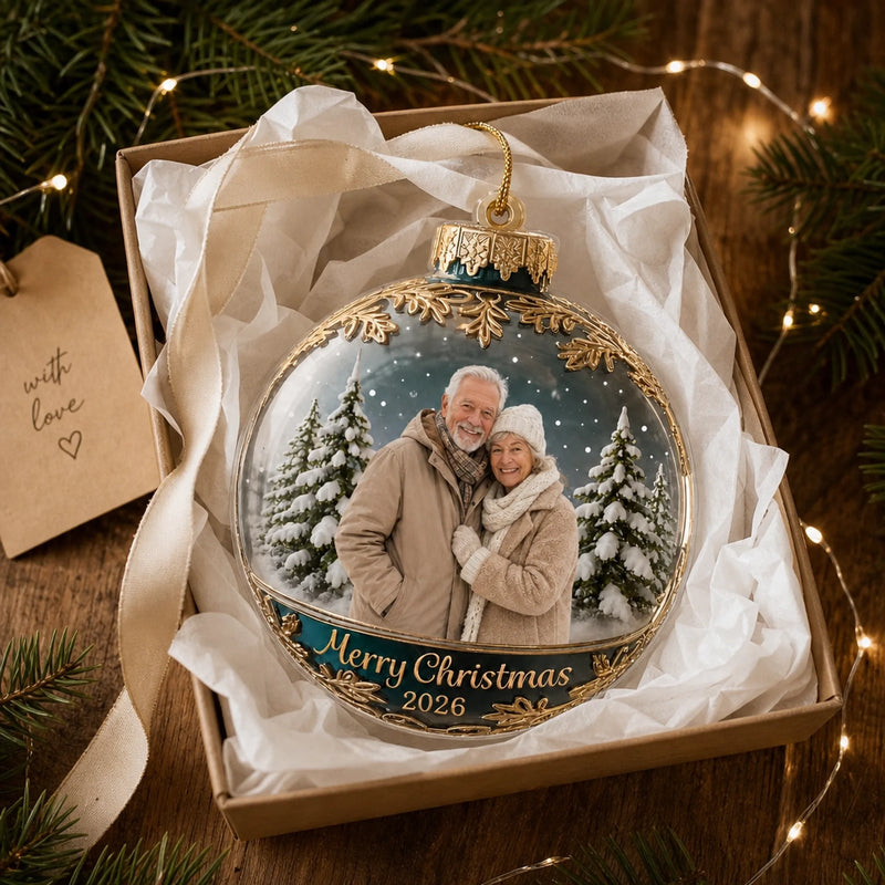 Custom Photo Acrylic Ornament - Personalized Christmas Anniversary Gifts For Husband And Wife, Him And Her - Love Is In The Air