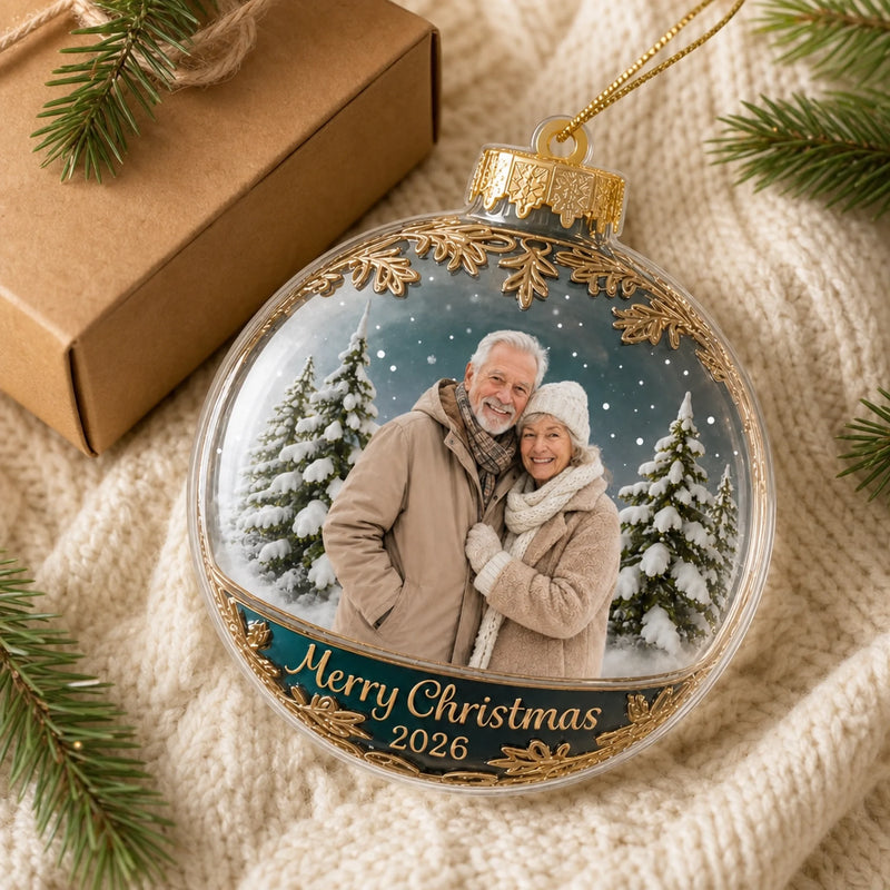 Custom Photo Acrylic Ornament - Personalized Christmas Anniversary Gifts For Husband And Wife, Him And Her - Love Is In The Air