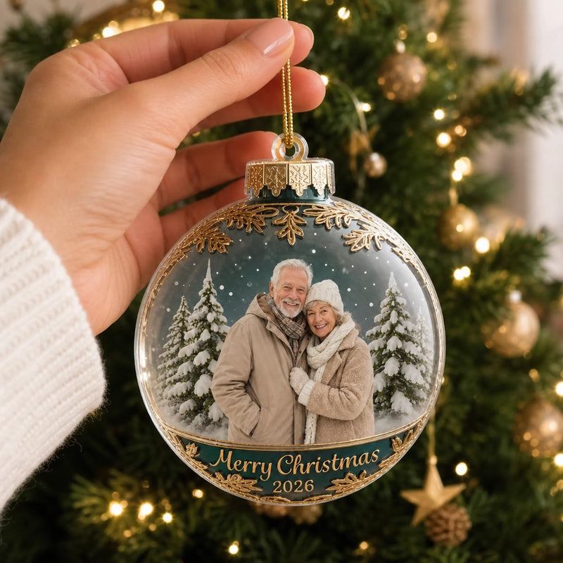Custom Photo Acrylic Ornament - Personalized Christmas Anniversary Gifts For Husband And Wife, Him And Her - Love Is In The Air