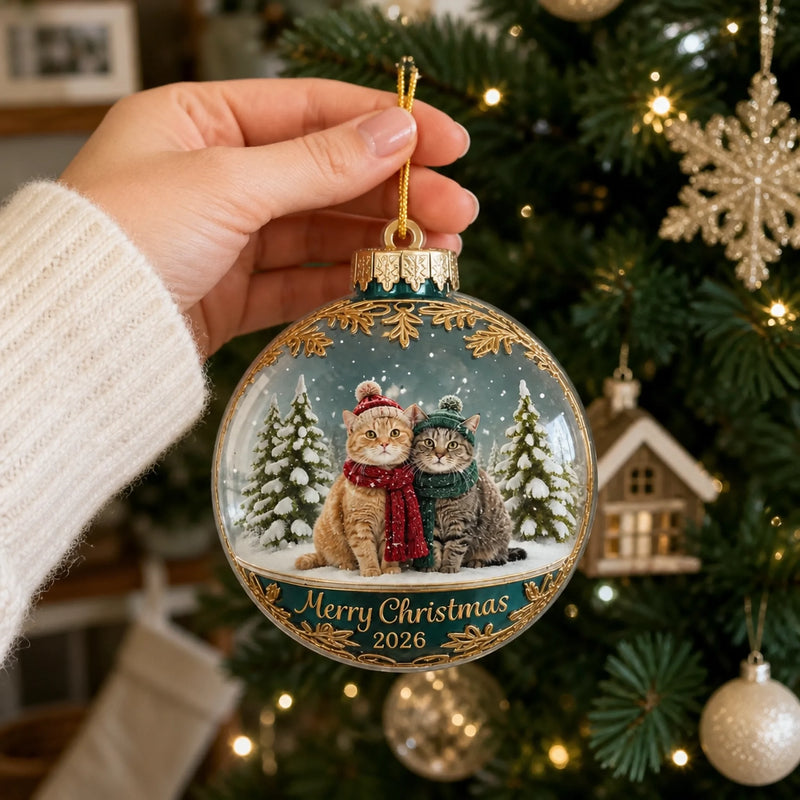 Custom Photo Acrylic Ornament - Personalized Christmas Birthday Gifts For Dog Cat Lovers, Dog Dad And Mom, Cat Owners - Happiness Found Right Here