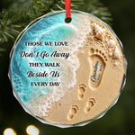 Custom Circle Glass Ornament - Personalized Christmas Memorial Sympathy Gifts For Loss Of Mom, Dad - Love Leaves Footprints On Our Hearts