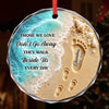 Custom Circle Glass Ornament - Personalized Christmas Memorial Sympathy Gifts For Loss Of Mom, Dad - Love Leaves Footprints On Our Hearts