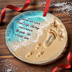 Custom Circle Glass Ornament - Personalized Christmas Memorial Sympathy Gifts For Loss Of Mom, Dad - Love Leaves Footprints On Our Hearts