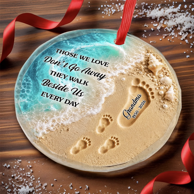 Custom Circle Glass Ornament - Personalized Christmas Memorial Sympathy Gifts For Loss Of Mom, Dad - Love Leaves Footprints On Our Hearts