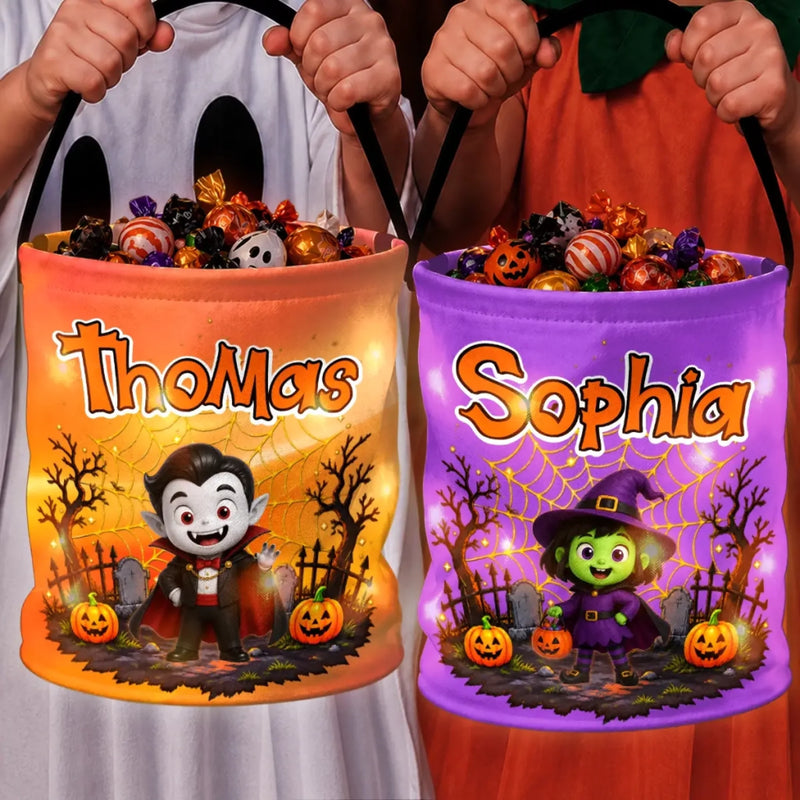 Custom LED Light Bucket Bag - Personalized Halloween Birthday Gifts For Kids - Trick Or Treat, Smell My Feet