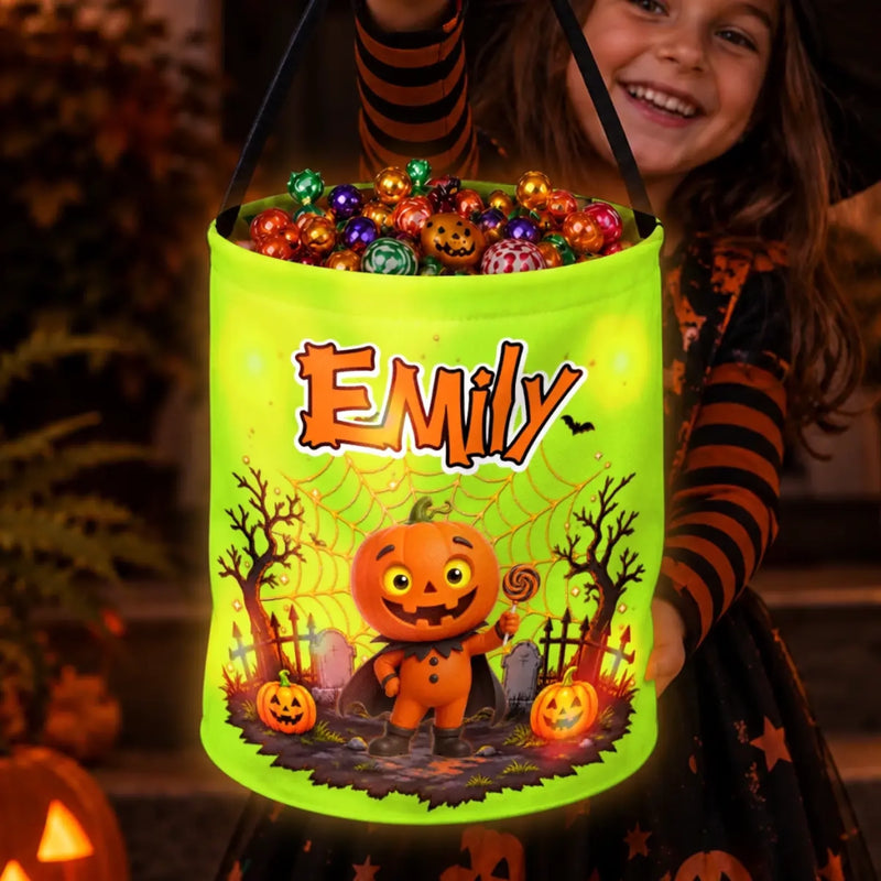 Custom LED Light Bucket Bag - Personalized Halloween Birthday Gifts For Kids - Trick Or Treat, Smell My Feet