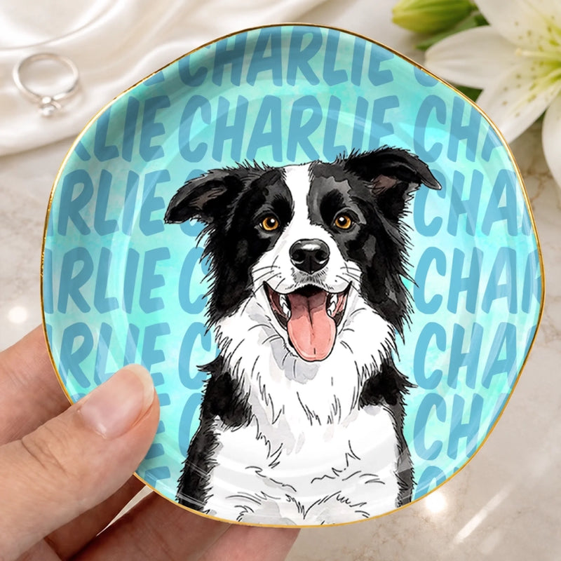 Custom Photo Jewelry Dish - Personalized Birthday Gifts For Dog Cat Lovers, Dog Dad And Mom, Cat Owners - Love Is Four Paws