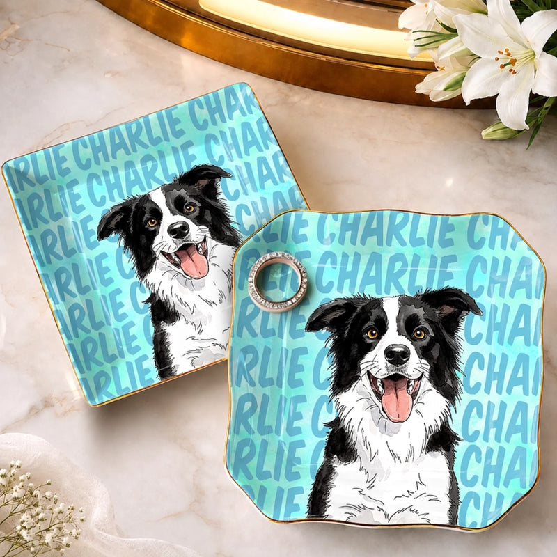 Custom Photo Jewelry Dish - Personalized Birthday Gifts For Dog Cat Lovers, Dog Dad And Mom, Cat Owners - Love Is Four Paws