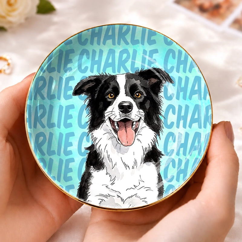 Custom Photo Jewelry Dish - Personalized Birthday Gifts For Dog Cat Lovers, Dog Dad And Mom, Cat Owners - Love Is Four Paws