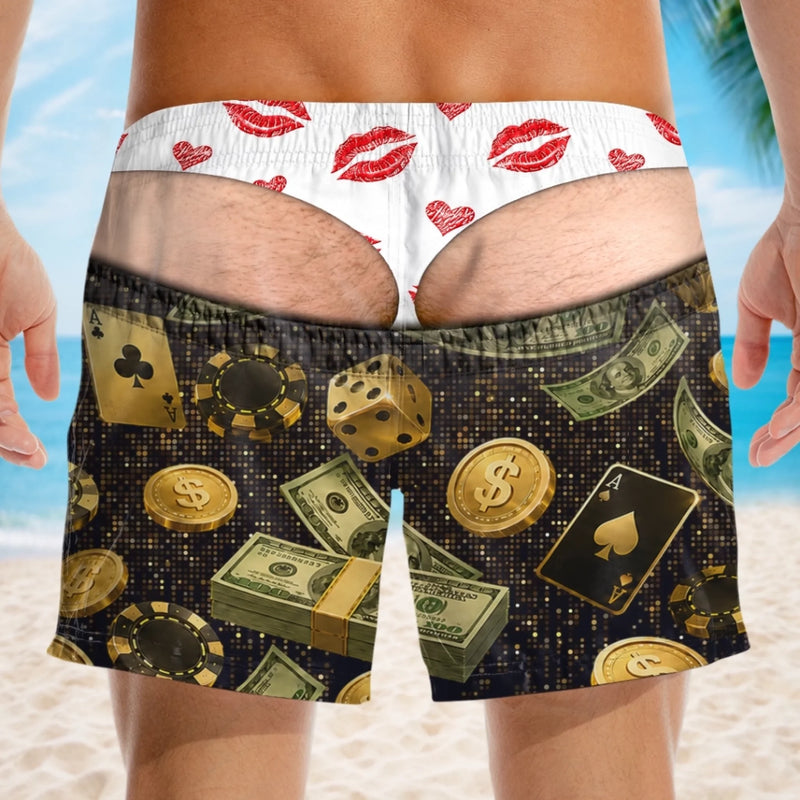 Custom Funny Patriotic Men Swim Trunks - Personalized Summer Vacation And Travel Gifts For Husband, Son, Grandson, Brother, Grandpa, Dad, Yourself - Check Out The Golden View