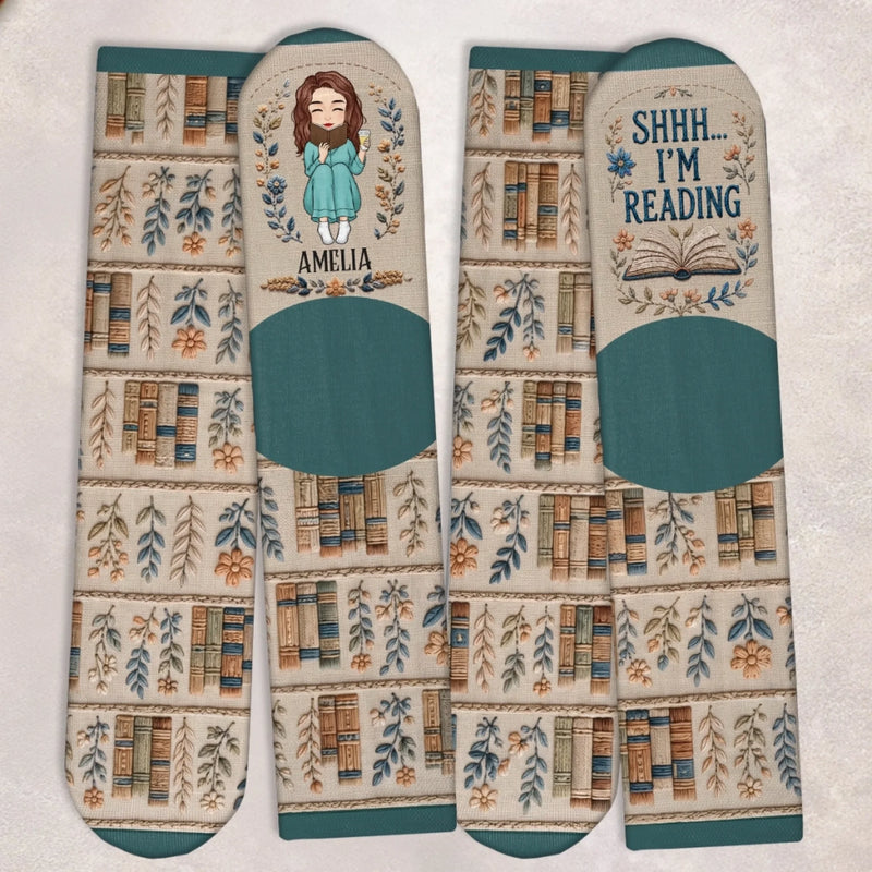 Custom Shh I'm Reading Crew Socks - Personalized Bookish Gifts For Book Lovers, Bookworms, Readers - Turn The Page In Total Peace