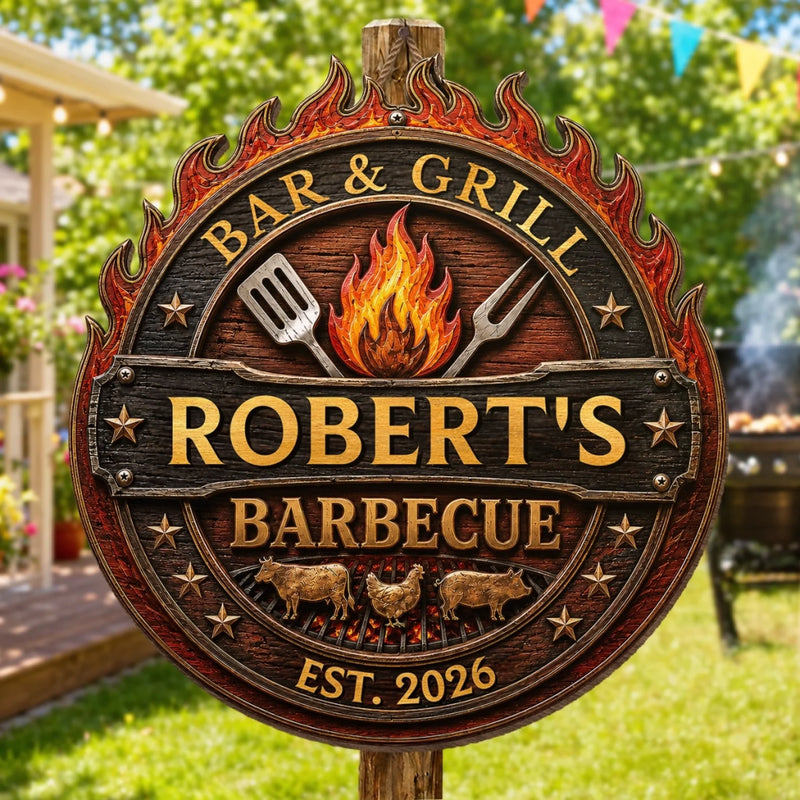 Custom BBQ Shaped Wood Sign - Personalized Grilling Gifts For BBQ Lovers, Husband, Son, Grandson, Brother, Grandpa, Dad, Yourself - Grill Master At Work