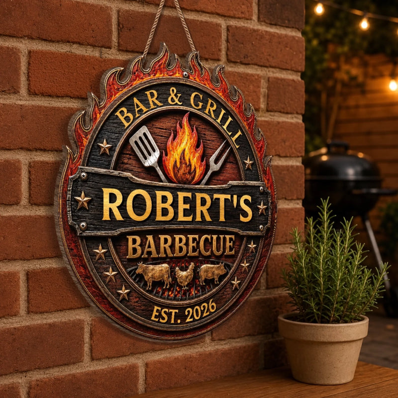 Custom BBQ Shaped Wood Sign - Personalized Grilling Gifts For BBQ Lovers, Husband, Son, Grandson, Brother, Grandpa, Dad, Yourself - Grill Master At Work