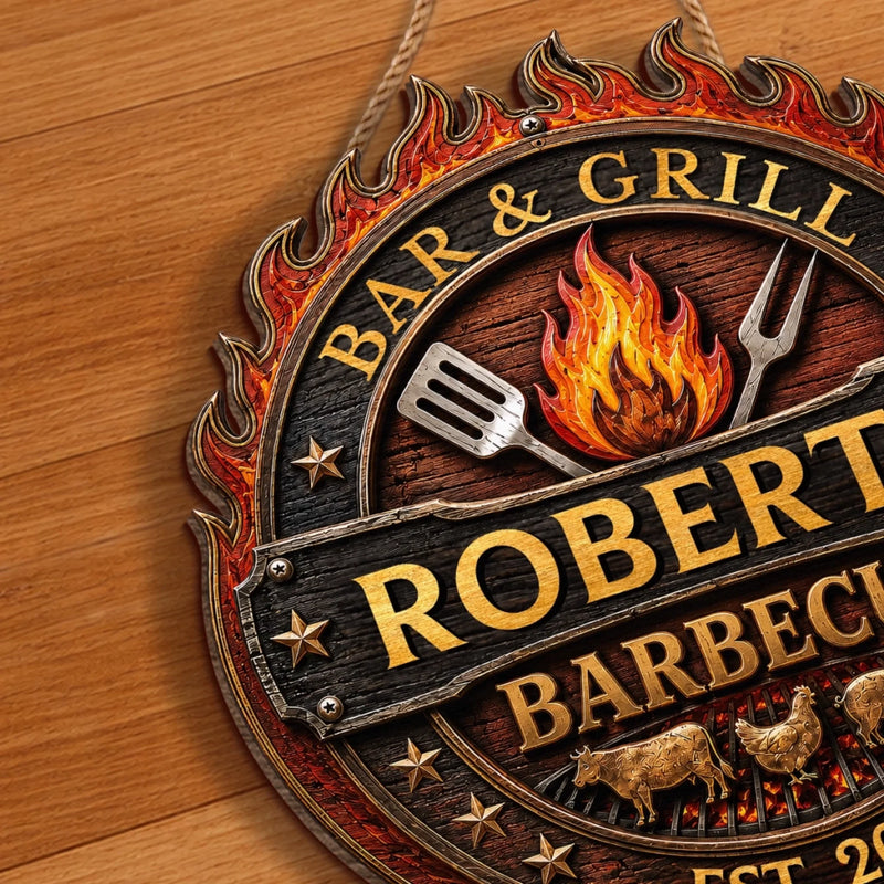Custom BBQ Shaped Wood Sign - Personalized Grilling Gifts For BBQ Lovers, Husband, Son, Grandson, Brother, Grandpa, Dad, Yourself - Grill Master At Work
