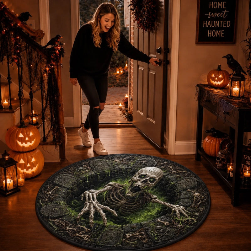 Custom 3D Skeleton Vortex Quilted Round Mat - Personalized Halloween Birthday Gifts For Mom, Dad, Brother, Sister - The Dead Always Rise At Night