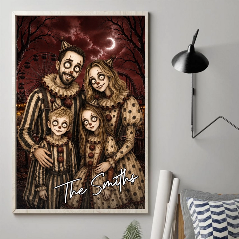 Custom Photo Clown Portrait Vertical Poster - Personalized Halloween Decor Birthday Gifts For Mom, Dad, Brother, Sister - Just A Bunch Of Boo Crew
