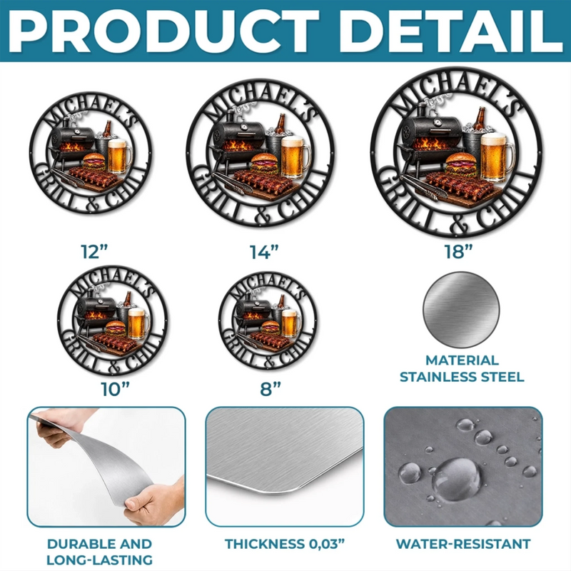 Custom BBQ Shaped Metal Sign - Personalized Grilling Gifts For BBQ Lovers, Husband, Son, Grandson, Brother, Grandpa, Dad, Yourself - Hot Smoke And Ice Cold Drinks
