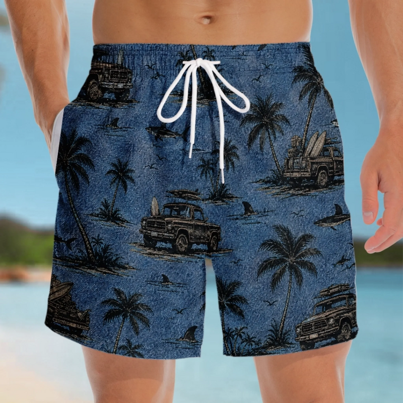 Custom Funny Men Swim Trunks - Personalized Summer Vacation And Travel Gifts For Husband, Son, Grandson, Brother, Grandpa, Dad, Yourself - Living That Tropical Beach Life