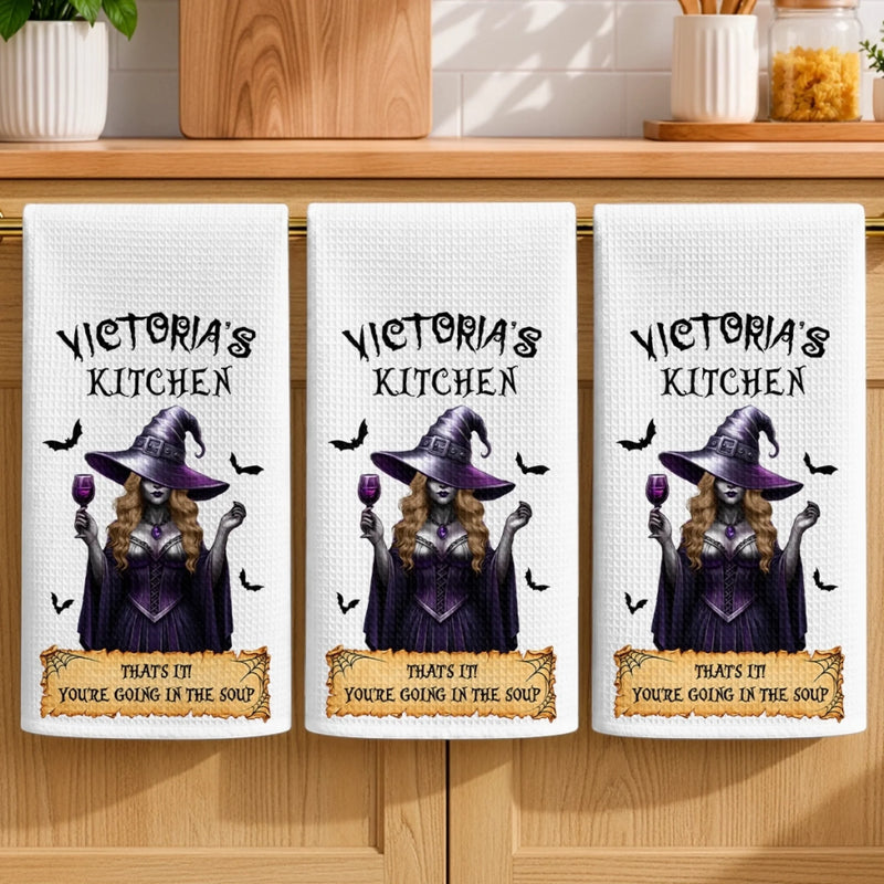 Custom Witchy Kitchen Towel - Personalized Halloween Birthday Gifts For Witch, Wife, Daughter, Besties, Sisters, Granddaughter, Grandma, Mom, Yourself - Witchy Magic, Sweet Home