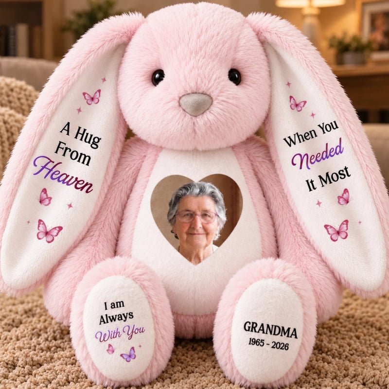 Custom Photo Heart Bunny Plush - Personalized  Memorial Sympathy Gifts For Loss Of Mom, Dad - Forever Remembered With Love