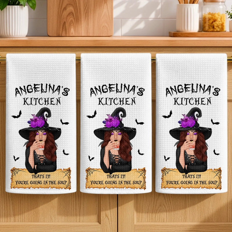 Custom Witchy Kitchen Towel - Personalized Halloween Birthday Gifts For Witch, Wife, Daughter, Besties, Sisters, Granddaughter, Grandma, Mom, Yourself - Into The Soup, Darling