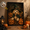 Custom Photo Witchy Vertical Poster - Personalized Halloween Birthday Gifts For Witch, Dog Cat Lovers, Dog Dad And Mom, Cat Owners - Pumpkin Glow, Sweet Paws