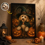 Custom Photo Witchy Vertical Poster - Personalized Halloween Birthday Gifts For Witch, Dog Cat Lovers, Dog Dad And Mom, Cat Owners - Pumpkin Glow, Sweet Paws
