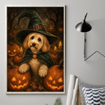 Custom Photo Witchy Vertical Poster - Personalized Halloween Birthday Gifts For Witch, Dog Cat Lovers, Dog Dad And Mom, Cat Owners - Pumpkin Glow, Sweet Paws