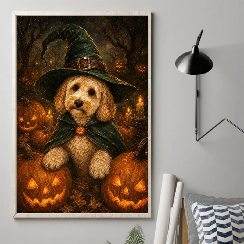 Custom Photo Witchy Vertical Poster - Personalized Halloween Birthday Gifts For Witch, Dog Cat Lovers, Dog Dad And Mom, Cat Owners - Pumpkin Glow, Sweet Paws