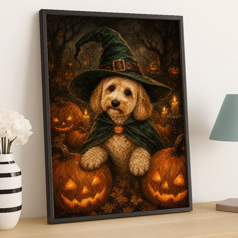 Custom Photo Witchy Vertical Poster - Personalized Halloween Birthday Gifts For Witch, Dog Cat Lovers, Dog Dad And Mom, Cat Owners - Pumpkin Glow, Sweet Paws