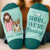 Custom Shh I'm Reading Crew Socks - Personalized Bookish Gifts For Book Lovers, Bookworms, Dog Cat Lovers, Dog Mom, Cat Owners - Furry Friends Make Life Better