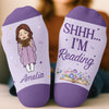 Custom Shh I'm Reading Crew Socks - Personalized Bookish Gifts For Book Lovers, Bookworms, Readers - Easily Distracted By Books