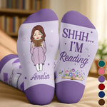 Custom Shh I'm Reading Crew Socks - Personalized Bookish Gifts For Book Lovers, Bookworms, Readers - Easily Distracted By Books