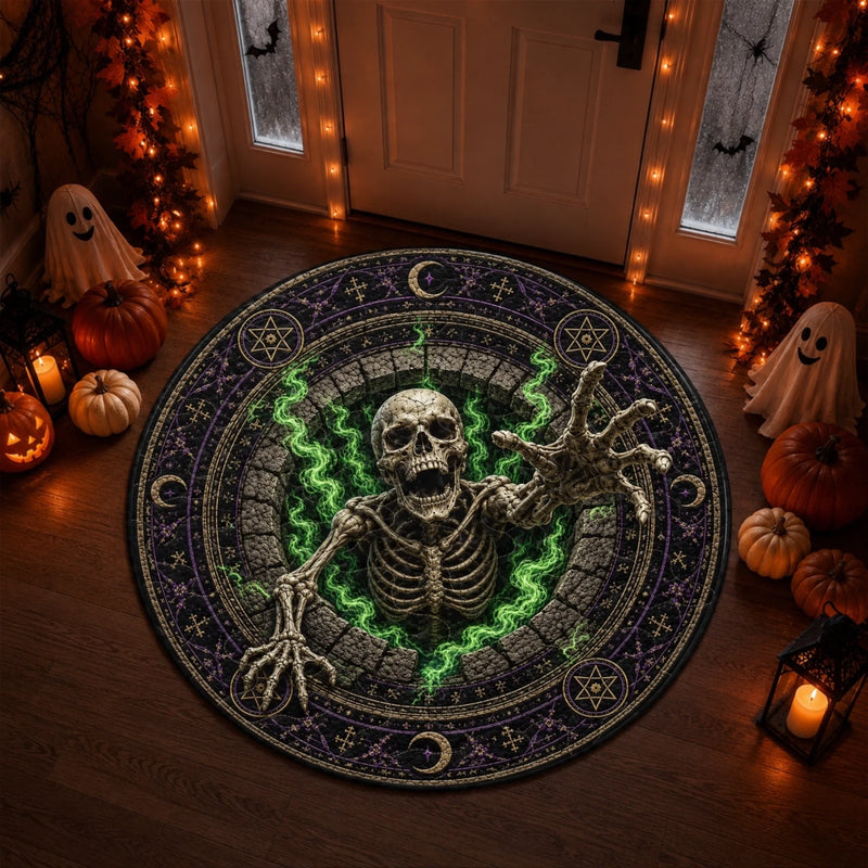 Custom 3D Skeleton Vortex Quilted Round Mat - Personalized Halloween Decor Birthday Gifts For Mom, Dad, Brother, Sister - Witchy Welcome