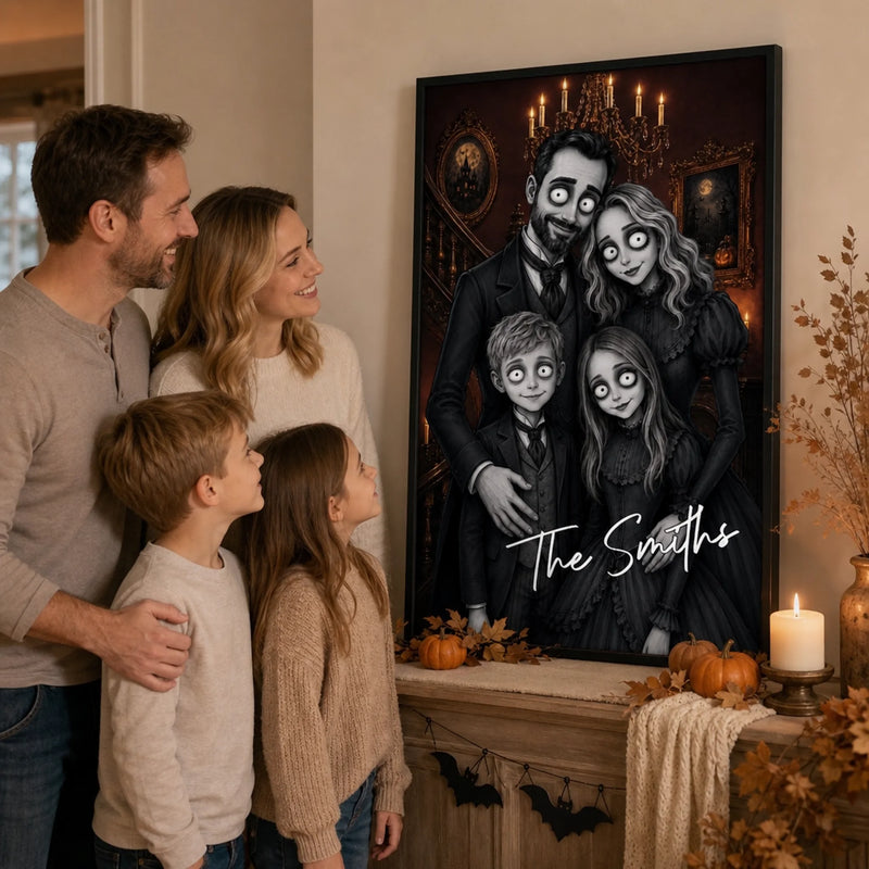 Custom Photo Vertical Poster - Personalized Halloween Decor Birthday Gifts For Mom, Dad, Brother, Sister - The Spooky Bunch