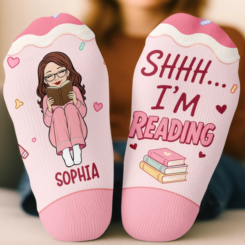 Custom Shh I'm Reading Crew Socks - Personalized Bookish Gifts For Book Lovers, Bookworms, Readers - Stay Bookish