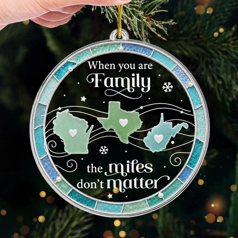Custom Long Distance Acrylic Ornament - Personalized Christmas Birthday Gifts For Mom, Dad, Brother, Sister - Miles Apart Always In Heart