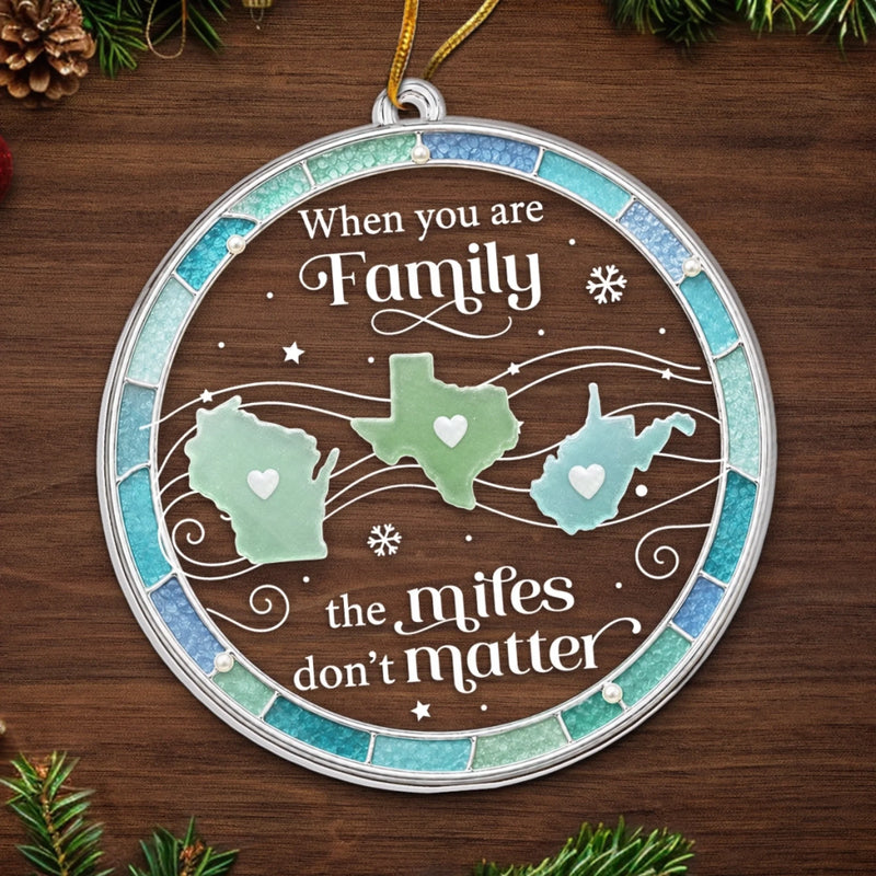 Custom Long Distance Acrylic Ornament - Personalized Christmas Birthday Gifts For Mom, Dad, Brother, Sister - Miles Apart Always In Heart