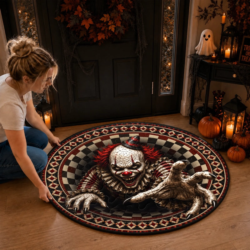 Custom 3D Clown Vortex Quilted Round Mat - Personalized Halloween Decor Birthday Gifts For Mom, Dad, Brother, Sister - Fear Resides In This House