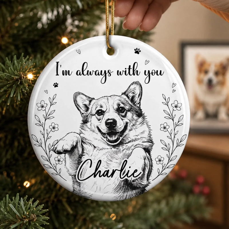 Custom Photo Ceramic Ornament - Personalized Pet Christmas Memorial Sympathy Gifts For Dogs, Cats - Forever Present In Heart