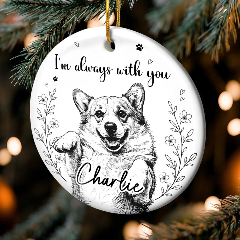 Custom Photo Ceramic Ornament - Personalized Pet Christmas Memorial Sympathy Gifts For Dogs, Cats - Forever Present In Heart