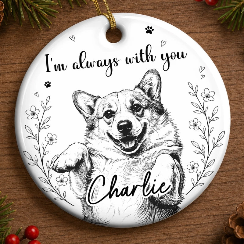Custom Photo Ceramic Ornament - Personalized Pet Christmas Memorial Sympathy Gifts For Dogs, Cats - Forever Present In Heart