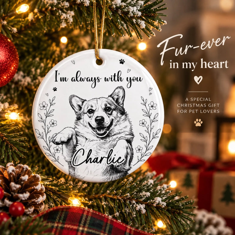 Custom Photo Ceramic Ornament - Personalized Pet Christmas Memorial Sympathy Gifts For Dogs, Cats - Forever Present In Heart