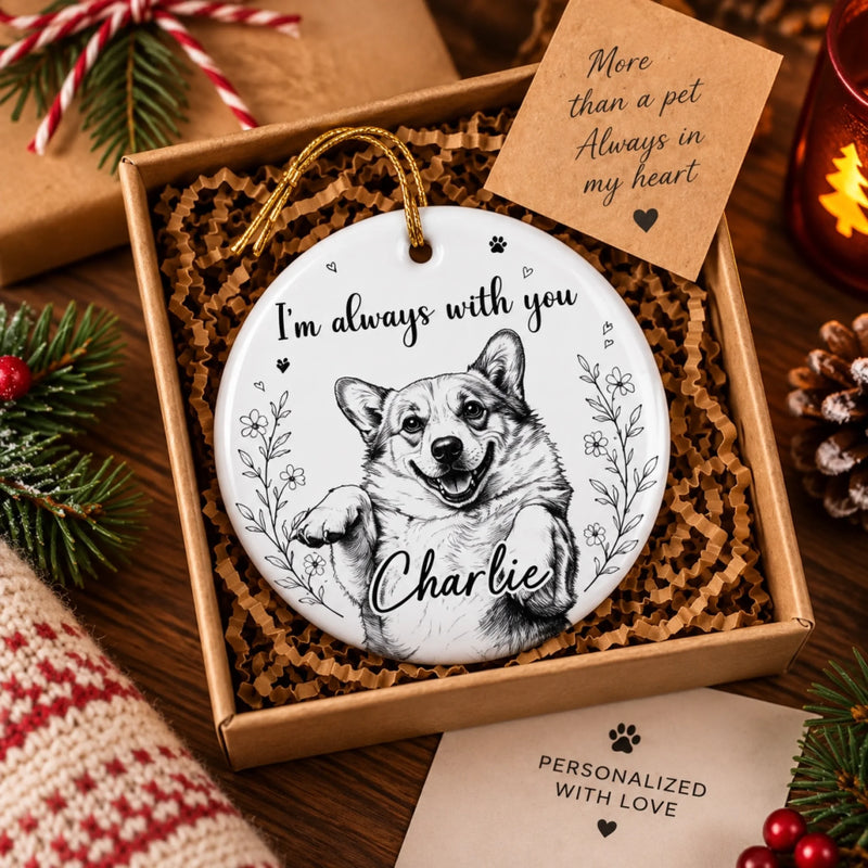 Custom Photo Ceramic Ornament - Personalized Pet Christmas Memorial Sympathy Gifts For Dogs, Cats - Forever Present In Heart